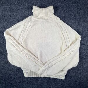 Vintage D.D.‎ Sloane Fisherman Sweater Womens Large White Cable Knit Turtleneck